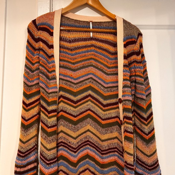 Free People Striped Crochet Long Duster Cardigan Sweater Womens XS Boho Festival - Picture 3 of 13